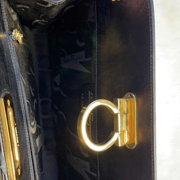 Salvatore Ferragamo Authentic Gancini chain Black Leather Clutch/Crossbody Bag - Picture 14 of 17